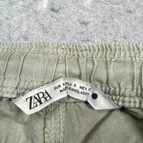 Zara Pants Womens Small Green Linen Blend Elastic Waist Drawstring Relaxed Fit - Picture 9 of 11